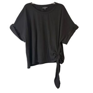 Eloquii Women Shirt Black Drama Shoulder Short Sleeve Front Tie Size 22 24